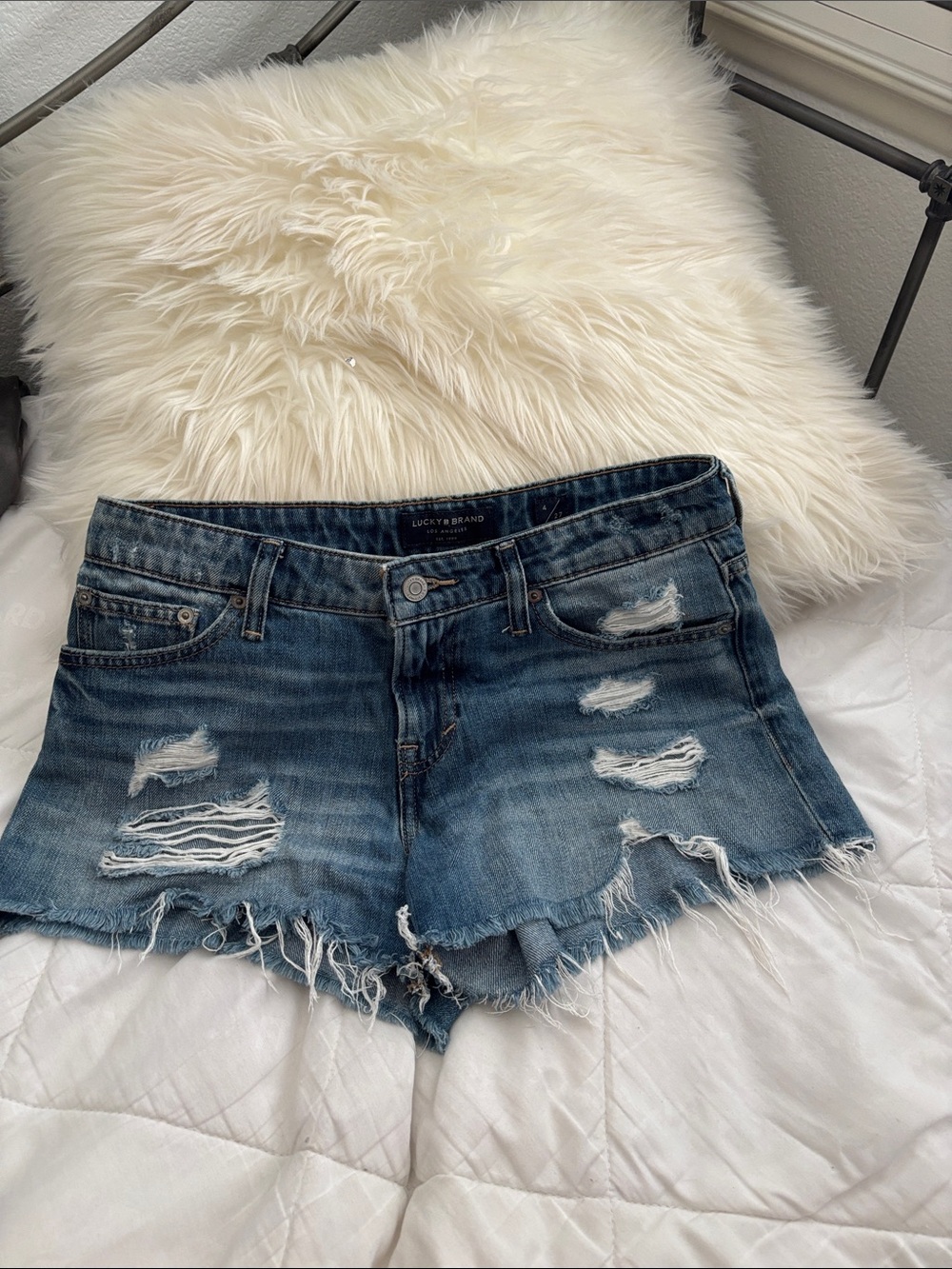 Lucky Brand Distressed Denim Cutoff Shorts - Blue Wash